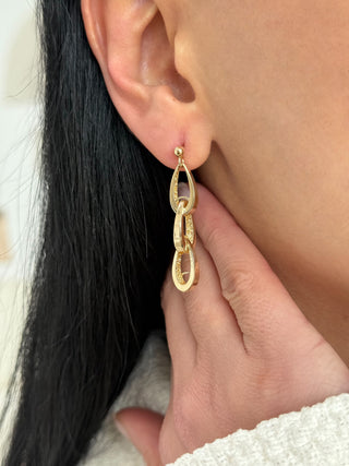 Oval Sallantı Işıltı 14 Ayar Altın Küpe
