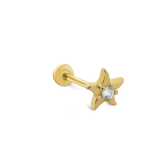 Taşlı Sade Yıldız 14 Ayar Altın Piercing