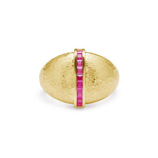 Cetaş Vintage Çekiç Dokulu Ruby 14 Ayar Altın Yüzük