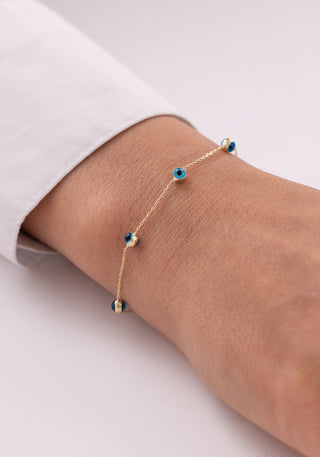 Minimalist Nazar Boncuğu Zincir 14 Ayar Altın Bileklik