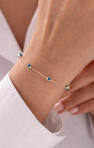 Minimalist Nazar Boncuğu Zincir 14 Ayar Altın Bileklik
