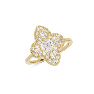 Genola Çiçek Tasarım Taşlı 14 Ayar Altın Yüzük