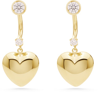 Genola Taşlı Kalpli Sallanır 14 Ayar Altın Küpe