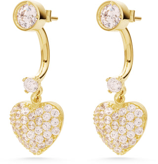 Genola Işıltılı Taşlı Kalpli 14 Ayar Altın Küpe