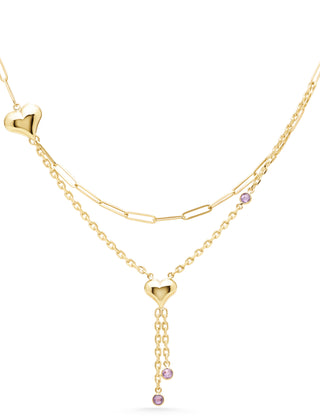 Genola Çift Zincirli Taşlı 14 Ayar Altın Kolye