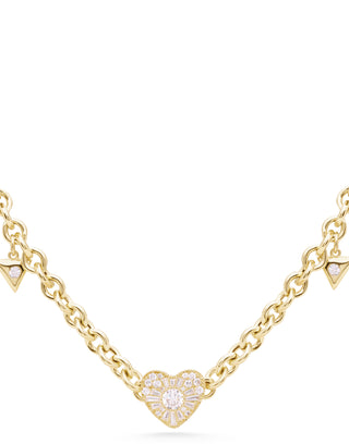 Genola GxÖ Kolyeksiyon Taşlı Kalpli 14 Ayar Altın Choker Kolye