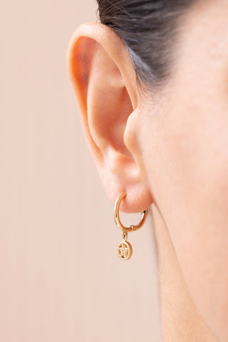 Taşlı Charm Sallantılı 14 Ayar Altın Küpe