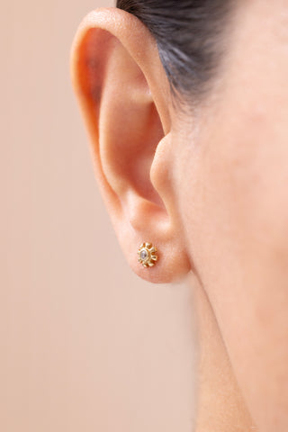 Taşlı Güneş 14 Ayar Altın Küpe