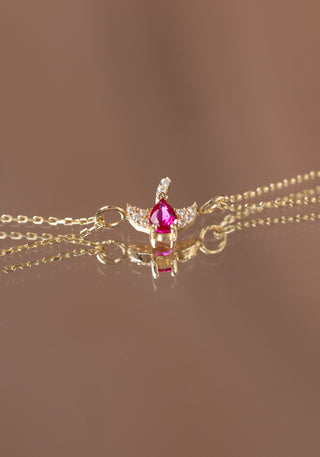 Kırmızı Taşlı Zümrüt Kuşu Çift Zincirli 14 Ayar Altın Bileklik