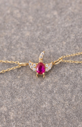 Kırmızı Taşlı Zümrüt Kuşu Çift Zincirli 14 Ayar Altın Bileklik