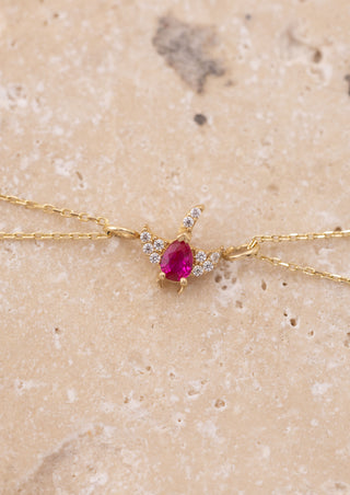 Kırmızı Taşlı Zümrüt Kuşu Çift Zincirli 14 Ayar Altın Bileklik