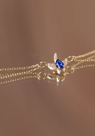 Lacivert Damla Taşlı Melek Kanadı 14 Ayar Altın Kolye