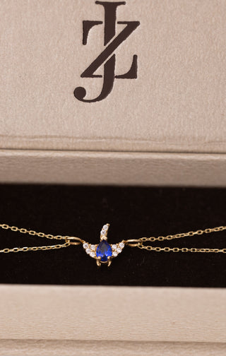 Lacivert Damla Taşlı Melek Kanadı 14 Ayar Altın Kolye