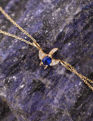 Lacivert Damla Taşlı Melek Kanadı 14 Ayar Altın Kolye