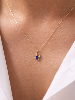 Lacivert Damla Taşlı Melek Kanadı 14 Ayar Altın Kolye