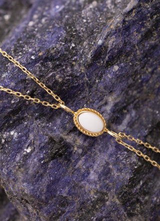 Minimal Beyaz Mineli Çift Zincirli 14 Ayar Altın Bilekliik