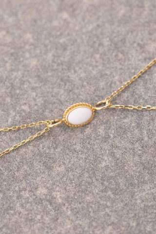 Minimal Beyaz Mineli Çift Zincirli 14 Ayar Altın Bilekliik