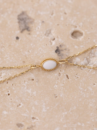 Minimal Beyaz Mineli Çift Zincirli 14 Ayar Altın Bilekliik