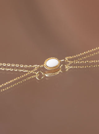 Minimal Beyaz Mineli Çift Zincirli 14 Ayar Altın Bilekliik