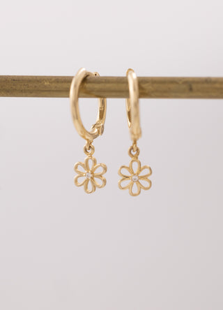 Taşlı Papatyalı 14 Ayar Altın Halka Küpe