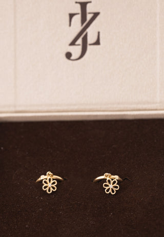 Taşlı Papatyalı 14 Ayar Altın Halka Küpe