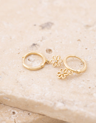 Taşlı Papatyalı 14 Ayar Altın Halka Küpe