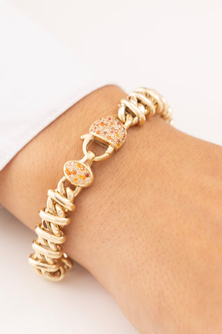 Cetaş Renkli Taşlı Kalın Zincir 14 Ayar Altın Bileklik