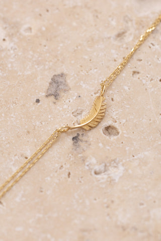 Minimal Defne Yaprağı Çift Zincirli 14 Ayar Altın Bileklik