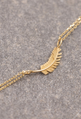 Minimal Defne Yaprağı Çift Zincirli 14 Ayar Altın Bileklik