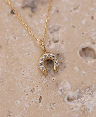 Şans Sembolü Taşlı Nal 14 Ayar Altın Kolye