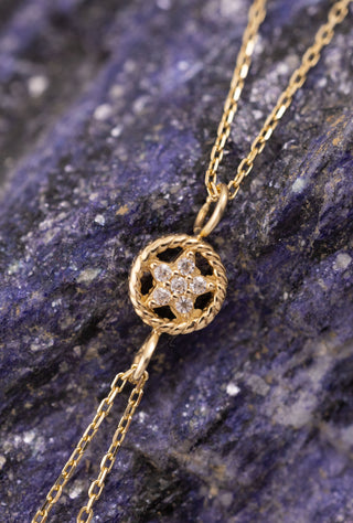 Zarif Yıldızlı Taşlı Çift Zincirli 14 Ayar Bileklik