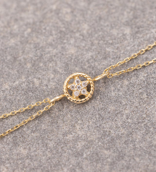 Zarif Yıldızlı Taşlı Çift Zincirli 14 Ayar Bileklik