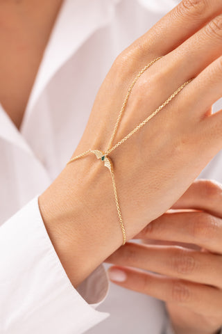 Yeşil Taşlı Kanat 14 Ayar Altın Şahmeran