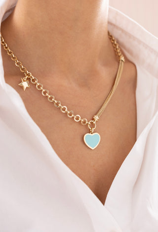 Cetaş Eterna Blue Charm Kalp ve Yıldız 14 Ayar Altın Kolye