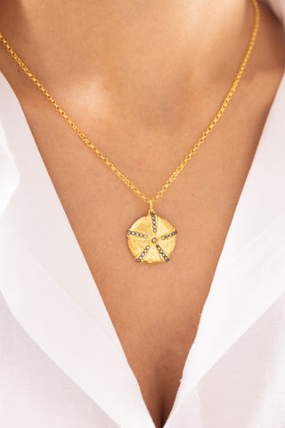 Antik Dokulu Yıldız Motifli 14 Ayar Altın Kolye