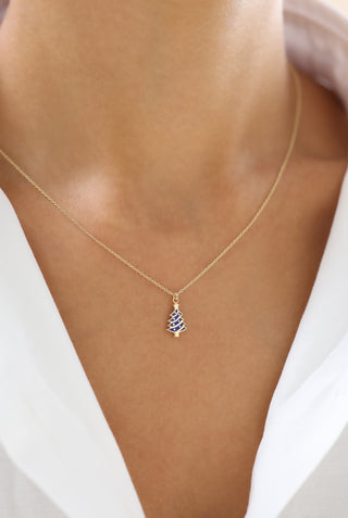 Lacivert Mineli Çam Ağacı 14 Ayar Altın Kolye