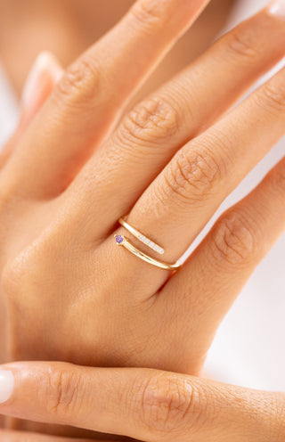 Çift Uçlu  Mor ve Sıra Taşlı 14 Ayar Altın Yüzük