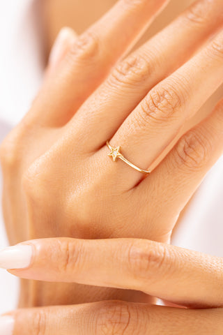 Tektaş Yıldız Detaylı 14 Ayar Altın Yüzük