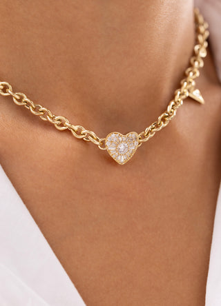 Genola GxÖ Kolyeksiyon Taşlı Kalpli 14 Ayar Altın Choker Kolye