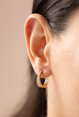 Taş Detaylı Zarif Altın Küpe 14 Ayar