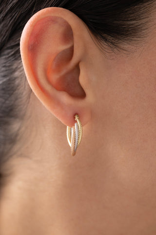 Tricolor Doku Detaylı 14 Ayar Altın Küpe