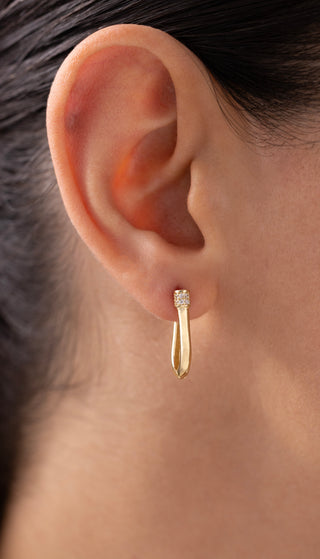 Taş Başlı Damla Form 14 Ayar Altın Küpe