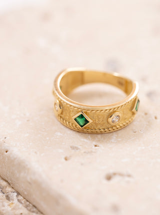 Altın Asalet Yeşil Mühür 14 Ayar Altın Yüzük