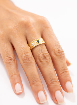 Altın Asalet Yeşil Mühür 14 Ayar Altın Yüzük