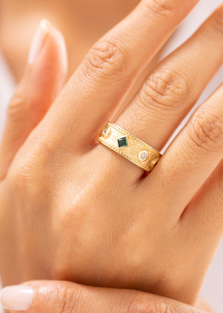 Altın Asalet Yeşil Mühür 14 Ayar Altın Yüzük