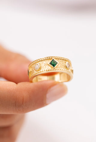 Altın Asalet Yeşil Mühür 14 Ayar Altın Yüzük