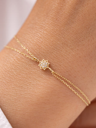 Zarif Yıldızlı Çift Zincirli 14 Ayar Altın Bileklik
