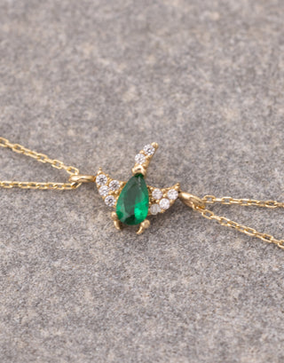 Yeşil Taşlı Zümrüt Kuşu Çift Zincirli 14 Ayar Altın Bileklik