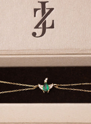 Yeşil Taşlı Zümrüt Kuşu Çift Zincirli 14 Ayar Altın Bileklik