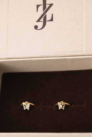 Minimal Taşlı Kelebek 14 Ayar Altın Küpe